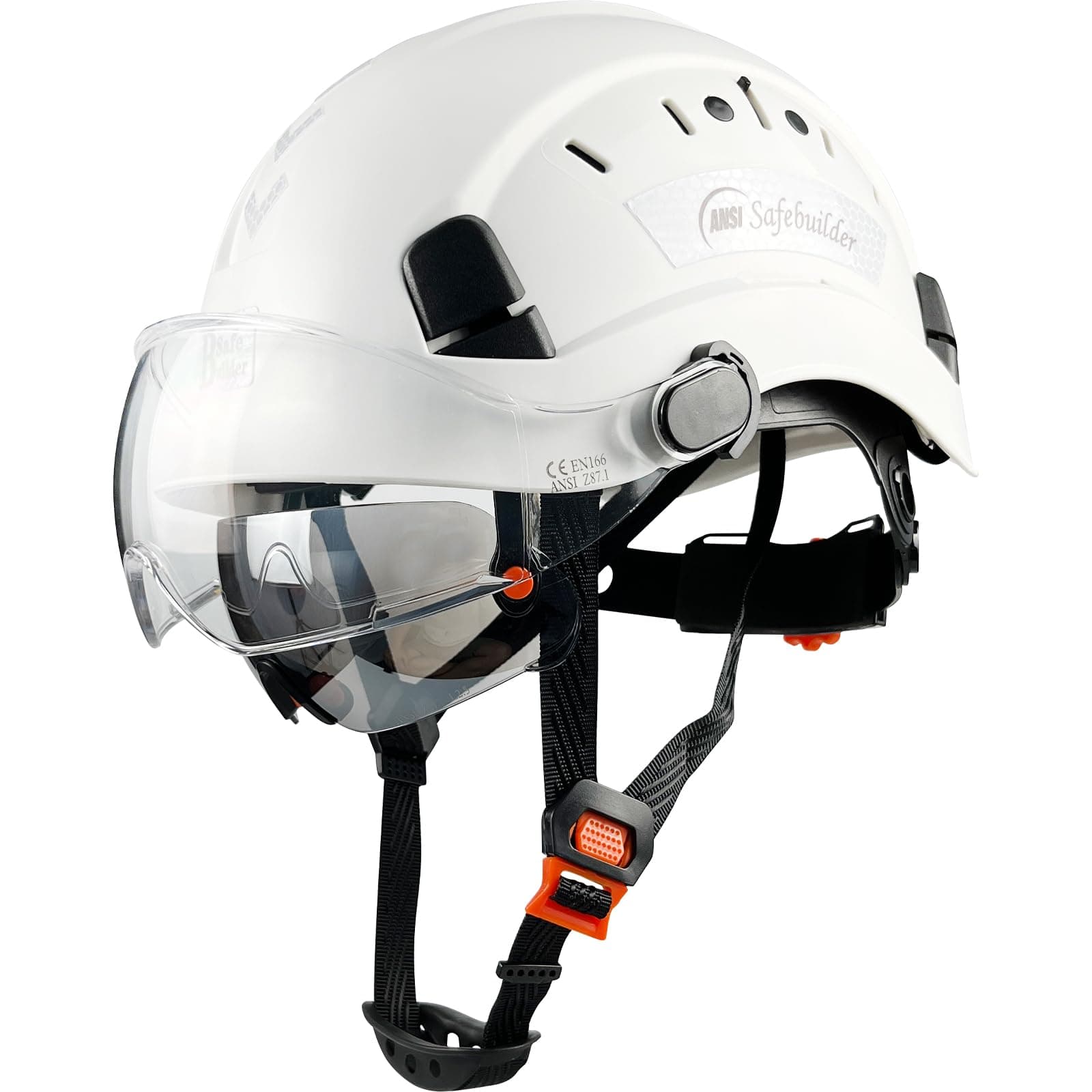 Safety Helmet Hard Hat with Visor Clear & Tinted Adjustable Vented ABS Work Helmet 6-Point Suspension ANSI Z89.1 Approved for Industrial (White Hat with Tinted & Clear Visor)