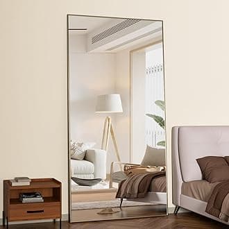 CASSILANDO 180 x 80 cm Standing Mirror, Floor Against Wall for Bedroom, Aluminum Alloy Frame, Hanging or Leaning, Full Body Mirrors for Bedroom Living Room, Gold