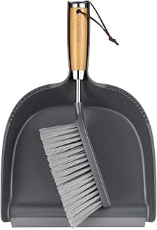 SUBEKYU Dustpan and Brush Set with Stainless Steel Handle, Hand Mini Broom and Dustpan Set, Small Broom and Dustpan Set for Kitchen/Desktops/Bedroom, Dark Gray, 1 Set