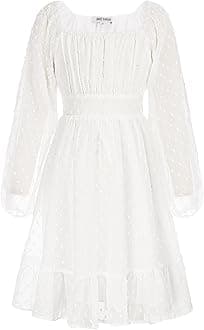 GRACE KARIN Girls Ruffle Tiered Dress Long Sleeve Swiss Dot Flowy A-Line Dress 6-12Y