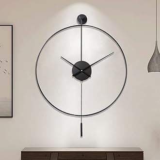 YISITEONE Classical Large Decorative Wall Clock with Pendulum, Modern Non-Ticking Silent Metal Wall Clocks for Living Room, Bedroom, Study, Office, 23.6" (Black)