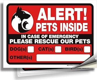 iSYFIX Alert Pets Inside Signs Stickers – 4 Pack 7x5 Inch – Premium Self-Adhesive Vinyl, Laminated for Ultimate UV, Weather, Scratch, Water and Fade Resistance, Indoor and Outdoor