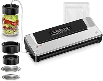 Bonsenkitchen Vacuum Sealer Machine with Mason Jar Sealer Kit | Compact Food Sealer for Kitchen Storage & Meal Prep | Multiple Modes​​ | External Vacuum System & 40 Vacuum Bags, Silver