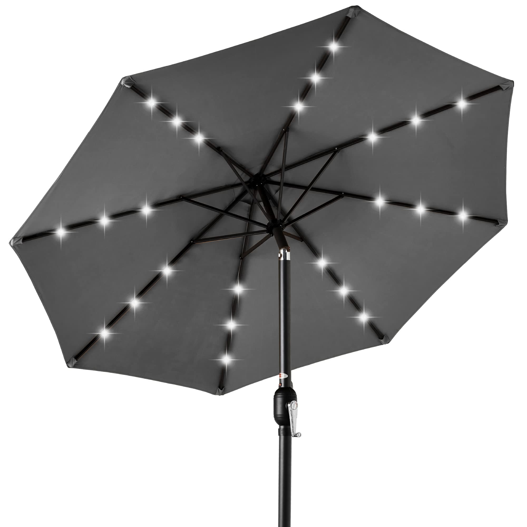 10ft Solar Polyester LED Lighted Patio Umbrella w/Tilt Adjustment and UV-Resistant Fabric