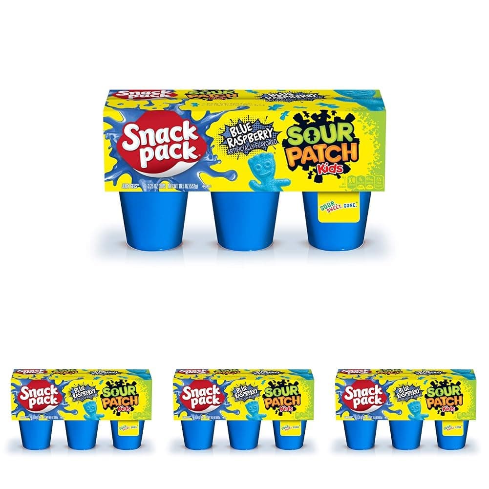 Snack Pack Sour Patch Kids Juicy Gels, Blue Raspberry, 3.25 oz 6 ct, 3.25 oz (Pack of 4)