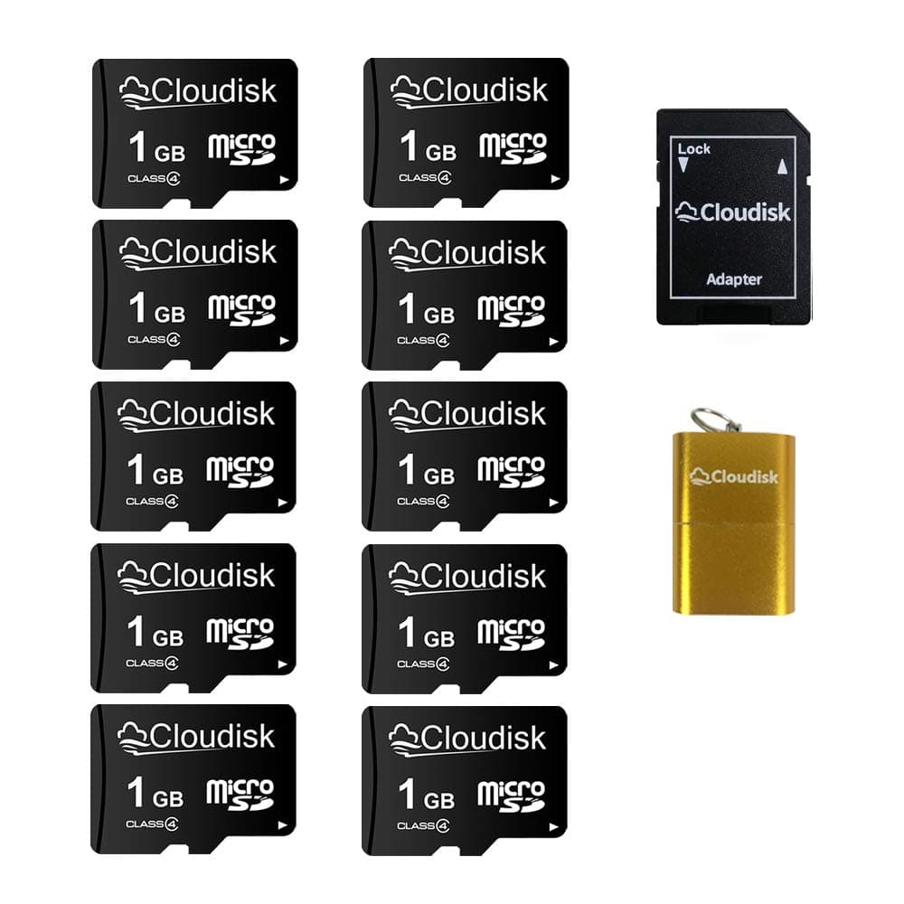 Pack of 10 Micro SD Card 1GB Flash Memory Card C4 with SD Adapter, Card Reader