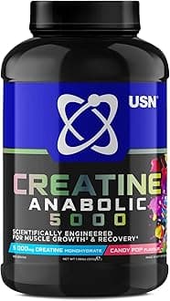 USN Creatine Anabolic 5000 – All-in-One Muscle Growth & Recovery Powder, 5000mg Creatine Monohydrate + 3000mg BCAAs, Low Sugar, Candy Pop Flavour, 900g (30 Servings)