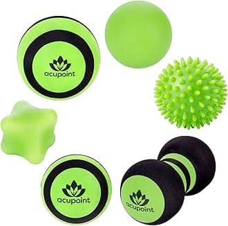 Massage Ball Set 6 Physical Therapy Balls for Post Workout Deep Tissue Trigger Point Myofascial Release Lacrosse Ball Peanut Ball Spiky Ball Hand Therapy Ball Lg & Sm Foam Balls (Green)