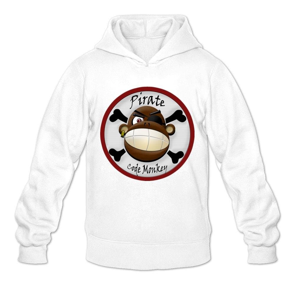 WAWPU Men's Smiling Pirate Monkey Pullover Hoodie sizekey White