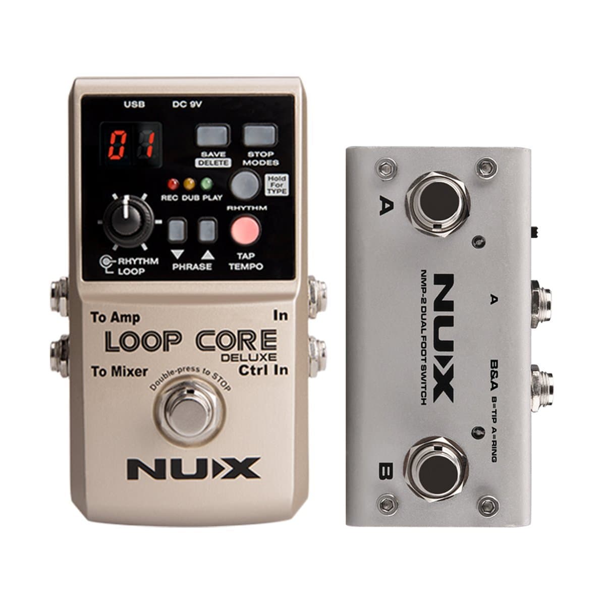 NUX Loop Core Deluxe 24-bit Looper Pedal phrases up to 8 hours with unlimited layers 99 saved memories Guitar Effect Pedal Stompbox with Dual FootSwitch