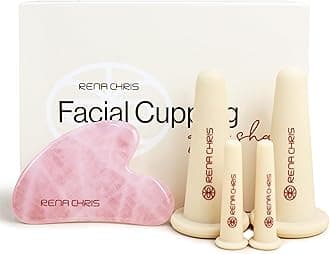 Rena Chris Facial Cupping Set & Gua Sha Facial Tool - Silicone Cupping Set & Rose Quartz Gua Sha Stone - Face Cupping Therapy Set for Natural Skin Care, Puffiness, Lip Plumping(Pink)