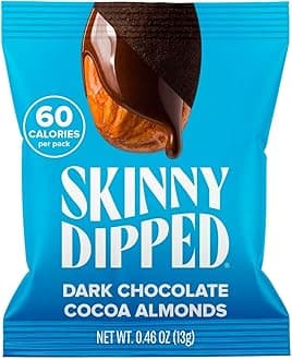 SkinnyDipped Dark Chocolate Cocoa Almonds, Healthy Snack, Plant Protein, Gluten Free, 0.46 oz Mini Bags, Pack of 24