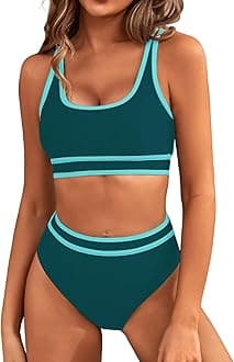 Genfien Women's Bikini Sets Bikini Tops High Waisted Bottom Tummy Control Bathing Suits Cut Out Ladies Swimsuit Suits Padded Beachwear
