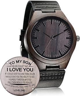 WASTIME Customized Engraved Wooden Watch, Casual Handmade Wood Watch for Men Women Husband Wife Dad Mom Son Family