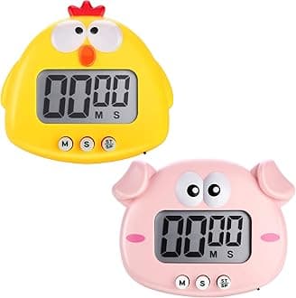 Weewooday 2 Pieces Cute Cartoon Animal Small Digital Kitchen Timers Countdown Classroom Timers with Magnetic Backs and On/Off Switches Decorative for Teachers Cooking Accessories