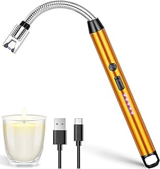 USB Plasma Rechargeable Electric Gas Lighter for Kitchen, Pooja Room, Candles, BBQ, Multi Purpose - 360 Degree Flexible & Windproof (Gold)