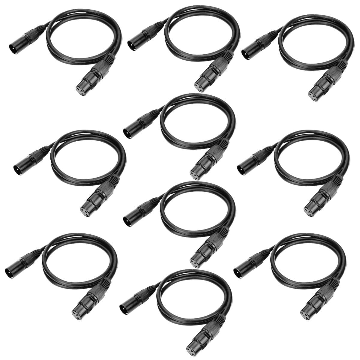 3.2ft DMX Cable, 10PCS 1 Meter DMX Signal Cables Signal Wires, 3-Pin XLR Male to Female Stage Light Signal Cable with metal connectors, Connection for DMX512 Stage & DJ Lighting fixtures