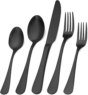 Matte Black Silverware Set, Satin Finish 20-Piece Stainless Steel Flatware Set,Kitchen Utensil Set Service for 4,Tableware Cutlery Set for Home and Restaurant, Dishwasher Safe