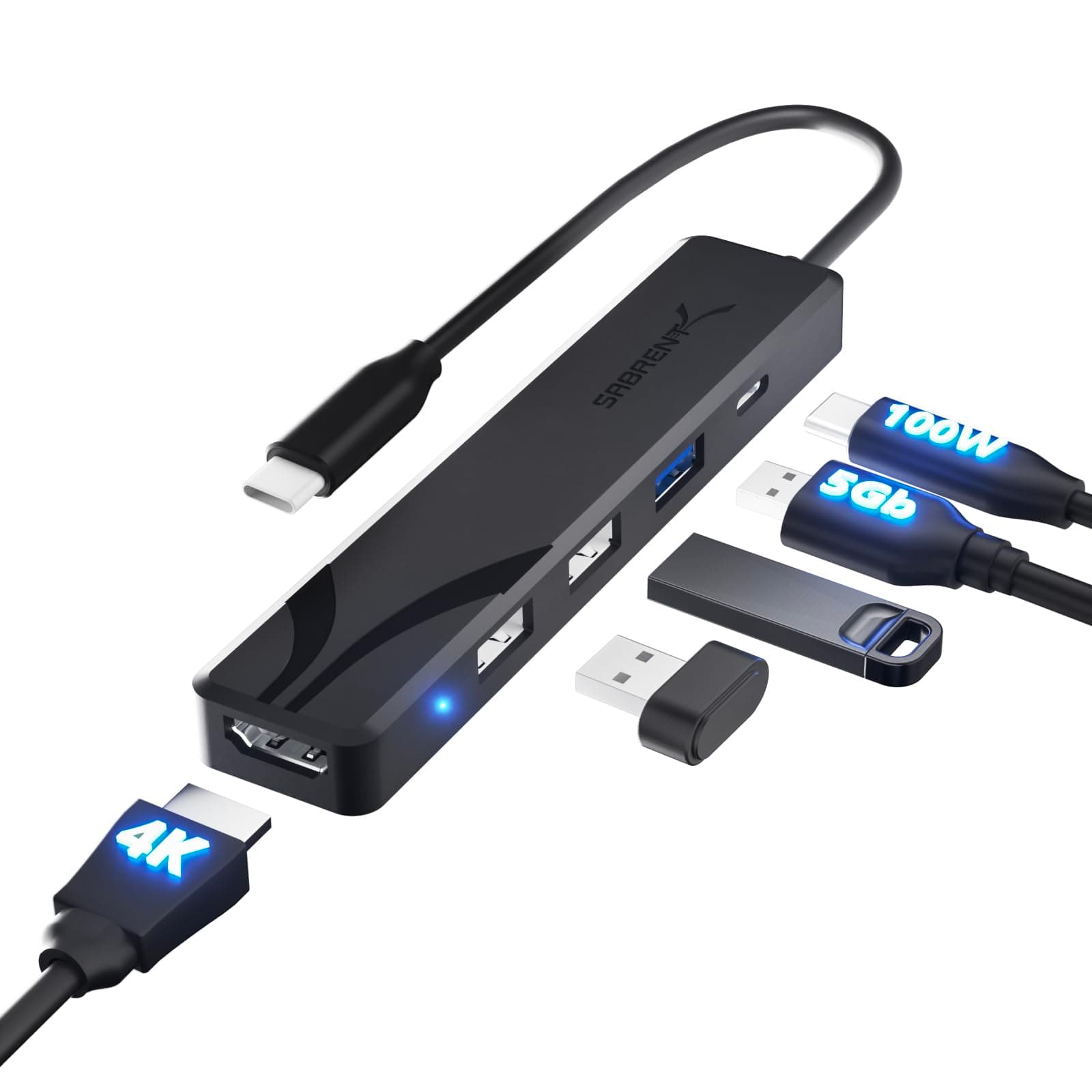USB C Hub, USB C to HDMI 4K@60Hz, Type C Hub Multiport Adapter, 100W Power Delivery, Compatible with MacBook, Laptop (HB-TC5P)
