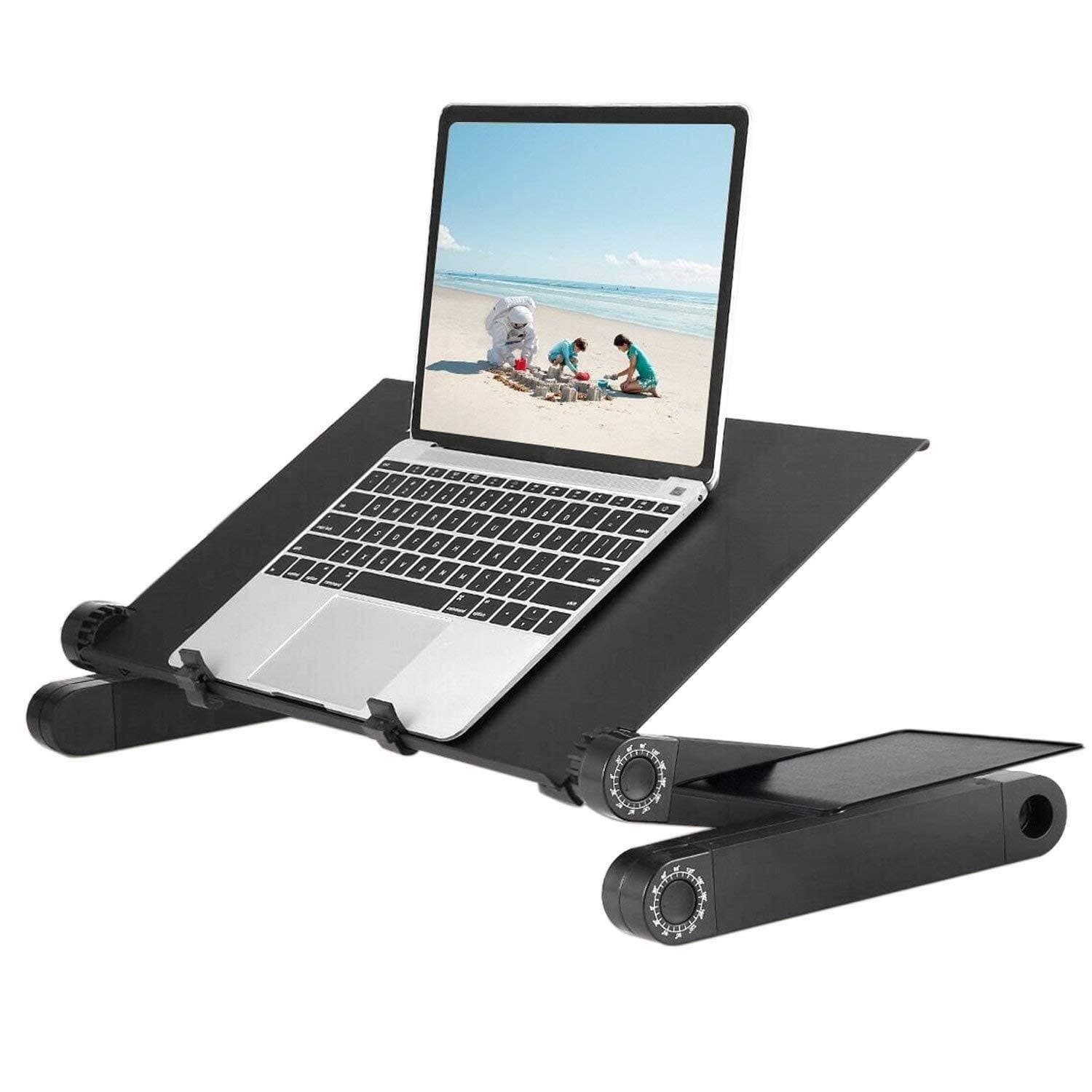 moxuan Adjustable Laptop Stand for Bed Computer Table Desk for Laptop Folding Laptop Desk Breathable Ventilation Lapdesk with Mouse Pad Side Mount Light Weight | Ergonomic Bed Lap Tray
