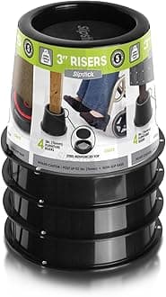 Slipstick CB672 Premium 3 Inch Bed Risers/Furniture Raisers with Steel Reinforced Caster Wheel Holder Top, Lifts Height 3" (4 Pack) Supports 2,640 Pounds, Black, Stackable with CB671