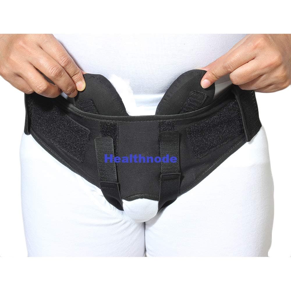 Healthnode(TM) Inguinal Hernia Belt for Men Post Surgery Hernia Pain Relief Truss Brace for Double/Single Inguinal Superior Comfort & Adjustable Pressure 2 Removable Foam Pads (Black, Medium)