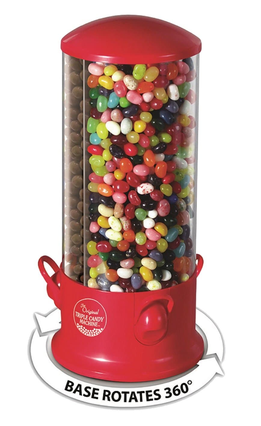 Triple Candy Machine Sweets Dispencer 3 Compartment Bubble Gum Snacks Nuts Storage
