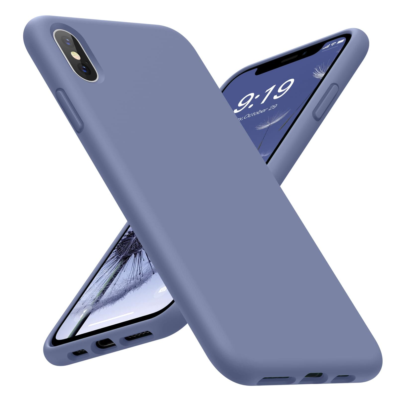OuXul Case for iPhone X/iPhone Xs 5.8 inch Liquid Silicone Gel Rubber Phone Case, Full Body Slim Soft Microfiber Lining Cushion Shockproof Protective Case（Lavender Gray）
