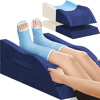 Double Leg Elevation Pillows, Wedge Pillow for After Surgery, Memory Foam Support Adjustable, Comfort Care for Back Knee Hip Ankles Pain, Knee Pillow for Sleeping Blood Circulation Blue