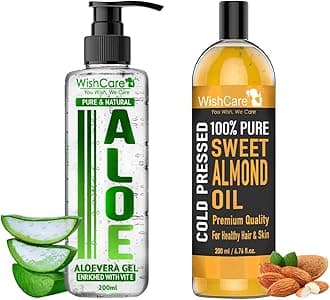 WishCare® Pure Cold Pressed Sweet Almond Oil for Hair Growth and Glowing Skin & Face - 200ml & WishCare® Pure & Natural Aloe Vera Gel - 200 Ml