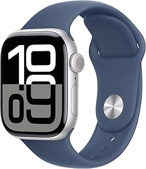 Apple Watch Series 10 GPS + Cellular 42 mm Smartwatch with Silver Aluminium Case with Denim Sport Band - S/M. Fitness Tracker, ECG App, Always-On Retina Display, Water Resistant