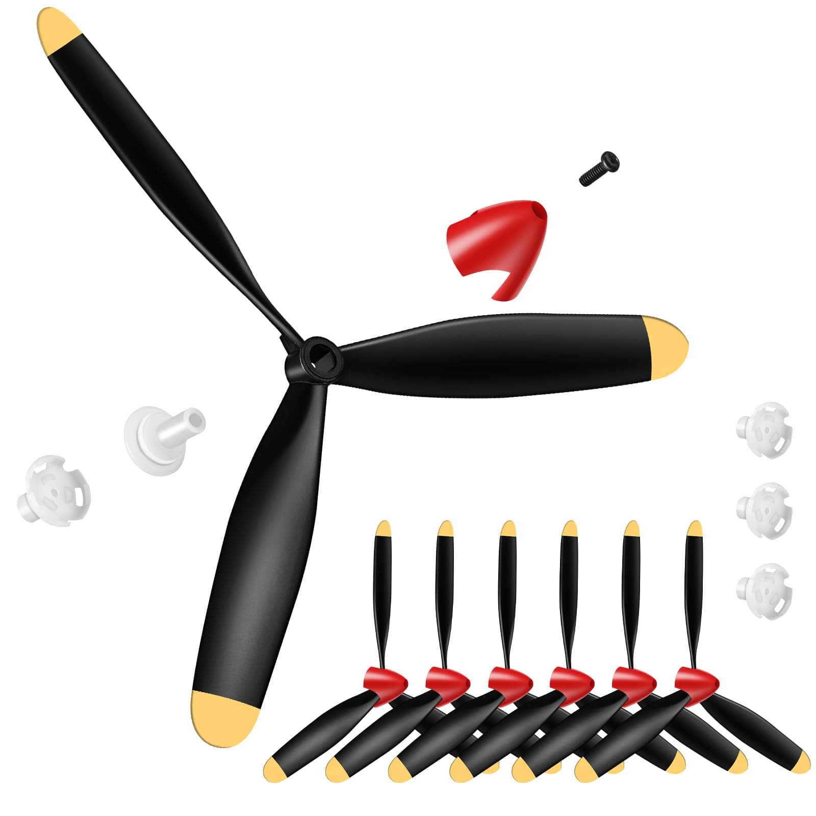Outus 6 Sets Spare Rc Plane Propellers 3 Blade Propeller Compatible with P40 Fighter Remote Control Plane 761-13 Radio Controlled Plane Carbon Fiber Nose Cone with Propeller Savers and Adapters
