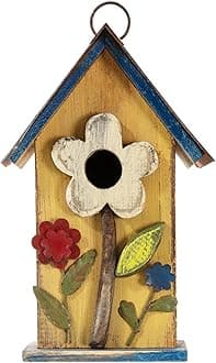 Glitzhome 10.24" H Wooden Bird House Distressed Flower Garden Birdhouses for Outdoors Hanging