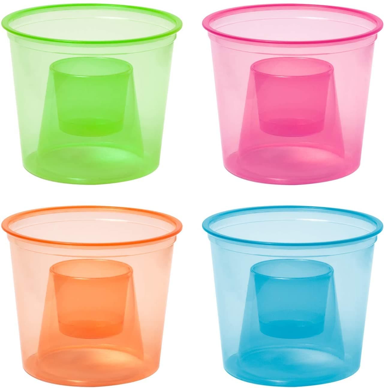 Party Essentials Disposable Soft Plastic Bomber Cups, Jager Bomb Shot Glasses, 4 oz., 100-Count, Assorted Neon