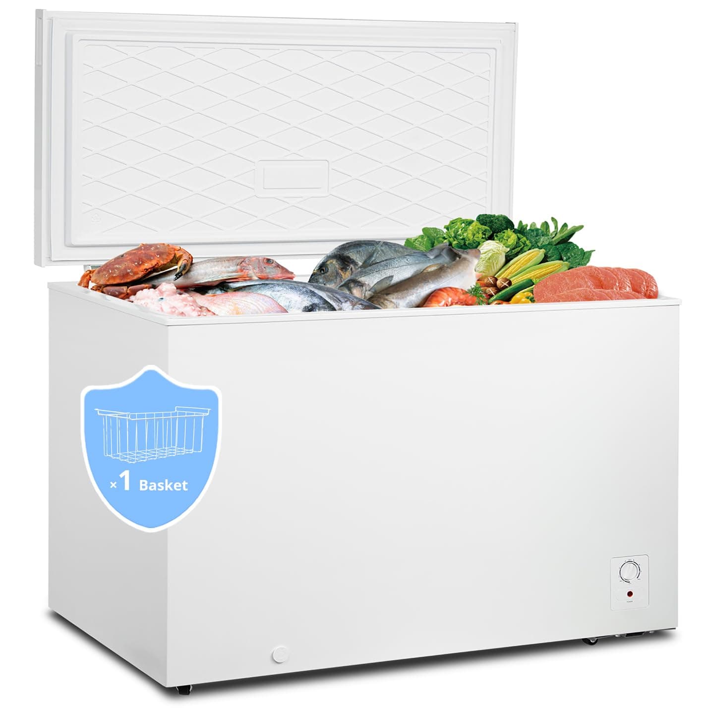 SMETA Chest Freezer 14 Cu. Ft, Deep Freezer Chest with Removable Basket, 4 Wheels, Adjustable Thermostat, Energy Efficient, Low Noise, Fast Freezing Ideal for Garage, Kitchen, Office, Basement