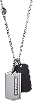 DieselNecklace for Men Double Pendant, 50cm+5cm Silver Stainless Steel Necklace, DX1156040