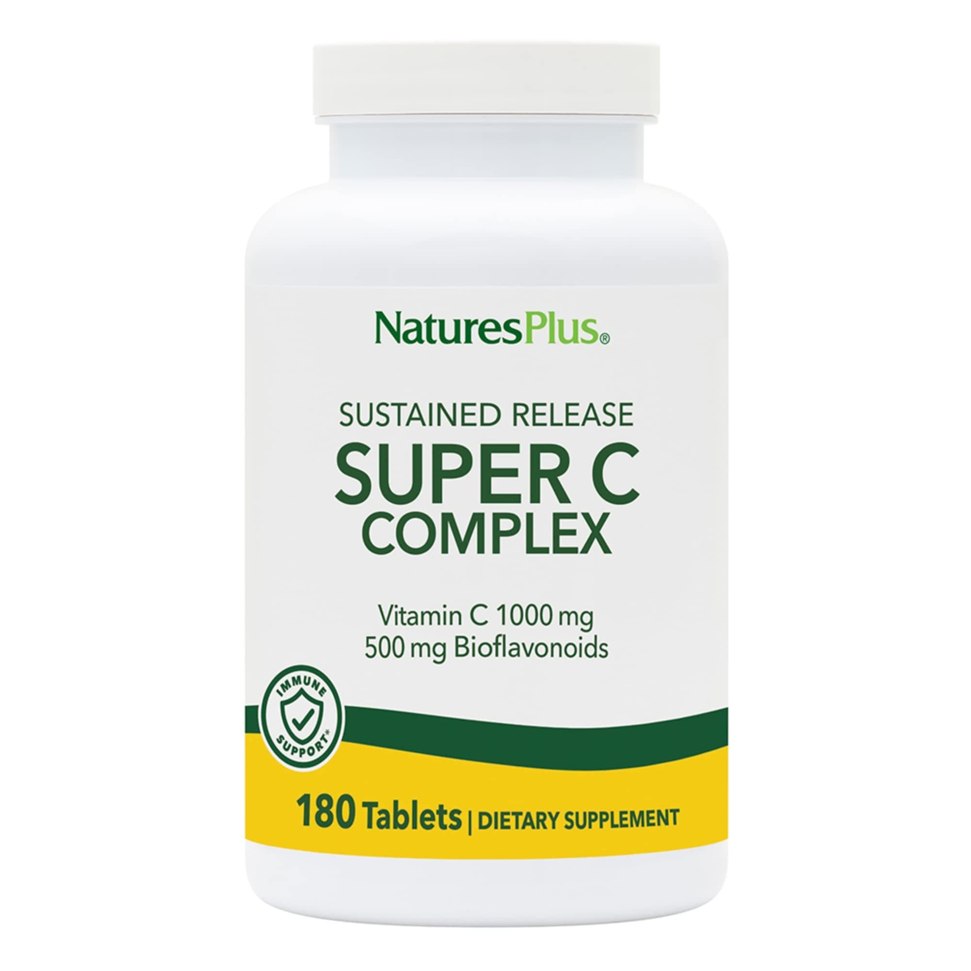 Super C Complex, Sustained Release - 180 Tablets - 1000mg Vitamin C + 500mg Bioflavonoids - Vegetarian, Gluten Free - 180 Servings