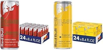 Red and Yellow Edition Watermelon and Tropical Energy Drink Bundle, 8.4 Fl Oz, 48 Cans