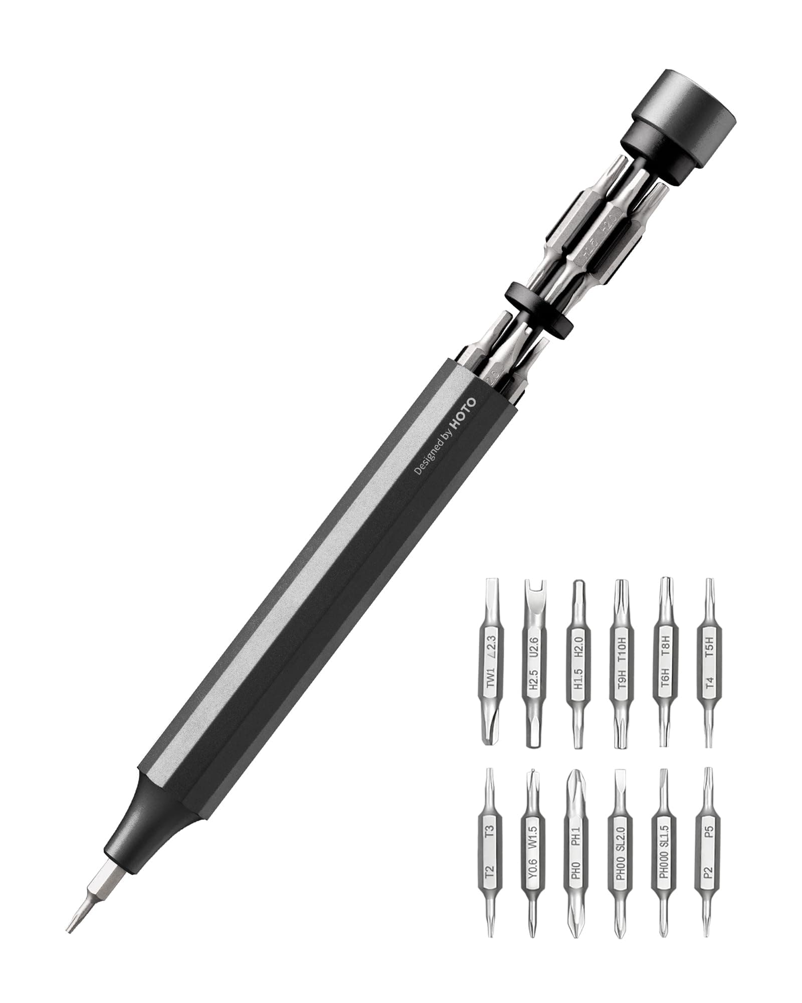 HOTO 24 in 1 Multi Bit Mini Screwdriver Set Magnetic, Manual Precision Screwdriver Set, EDC Pen Screwdriver for Eyeglasses, Electronics, Watches, Phones, Laptops, Cameras, Gadgets for Men, Slate Grey