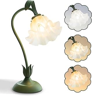 Flower Table Lamp,LED Reading Light Bedside Vintage Flower Night Light,3 Colors Modes Kawaii Bedside Lamps Decor,Living Room Bedroom Room Lighting Table Lamps Home Decoration (Green)