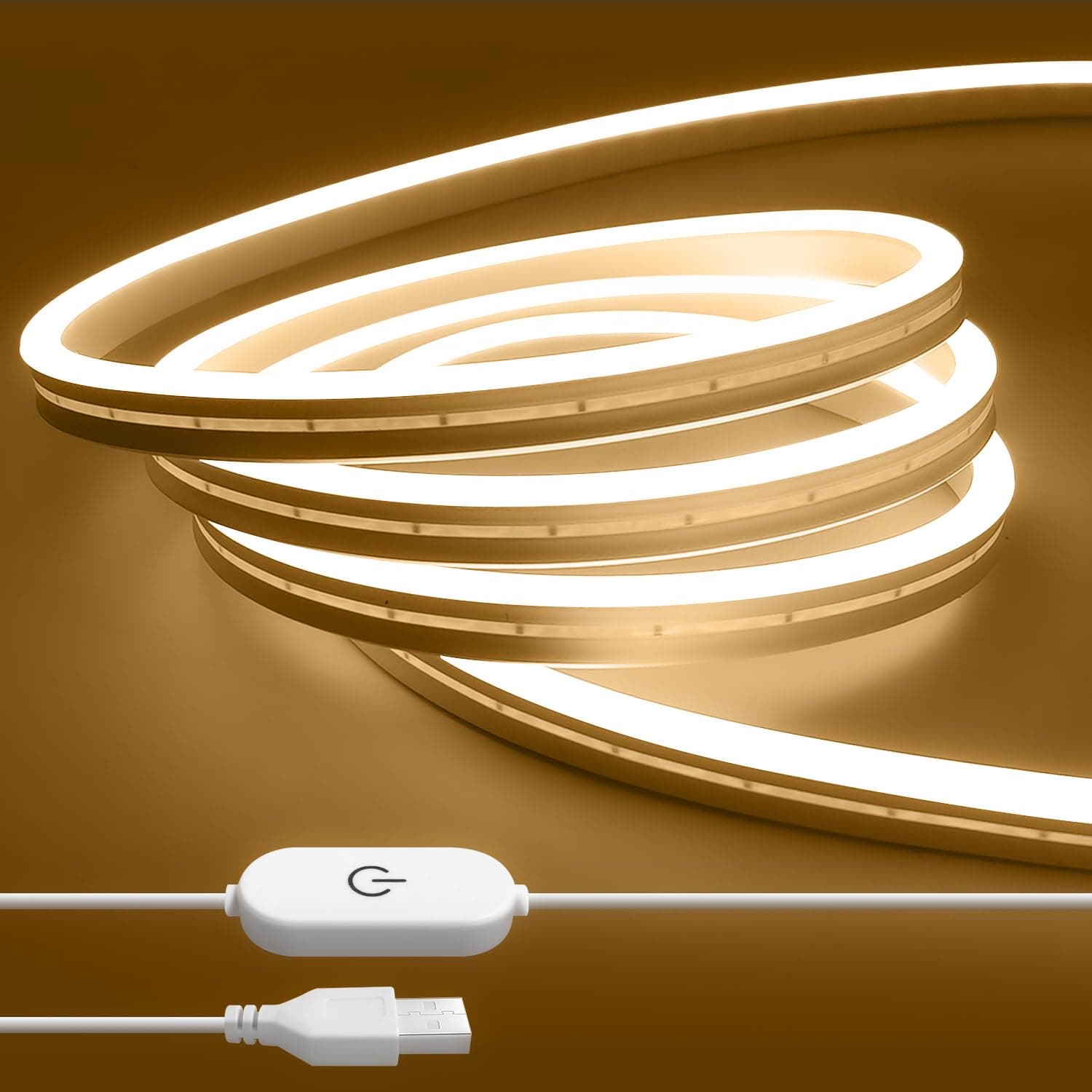 2M Neon LED Strip Lights Warm White 3000K, 5V USB Powered Flexible Cuttable Waterproof Dimmable Lights for TV Backlight Monitor Kitchen Cupboard Mirror Staircase Wedding Outdoor Home Decor