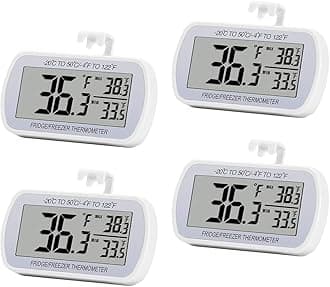 4 Pack Digital Refrigerator Thermometer Fridge Freezer Room Thermometer Waterproof Large LCD Display Max/Min Record Function, White