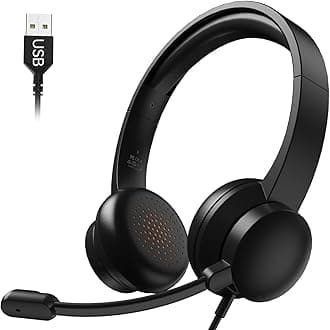 USB Headset with Microphone for PC, Wired Headphones with Mic USB Headset with Noise Cancelling Microphone, Computer Headsets with Microphone for Home Office Online Class Teams Skype（Black）