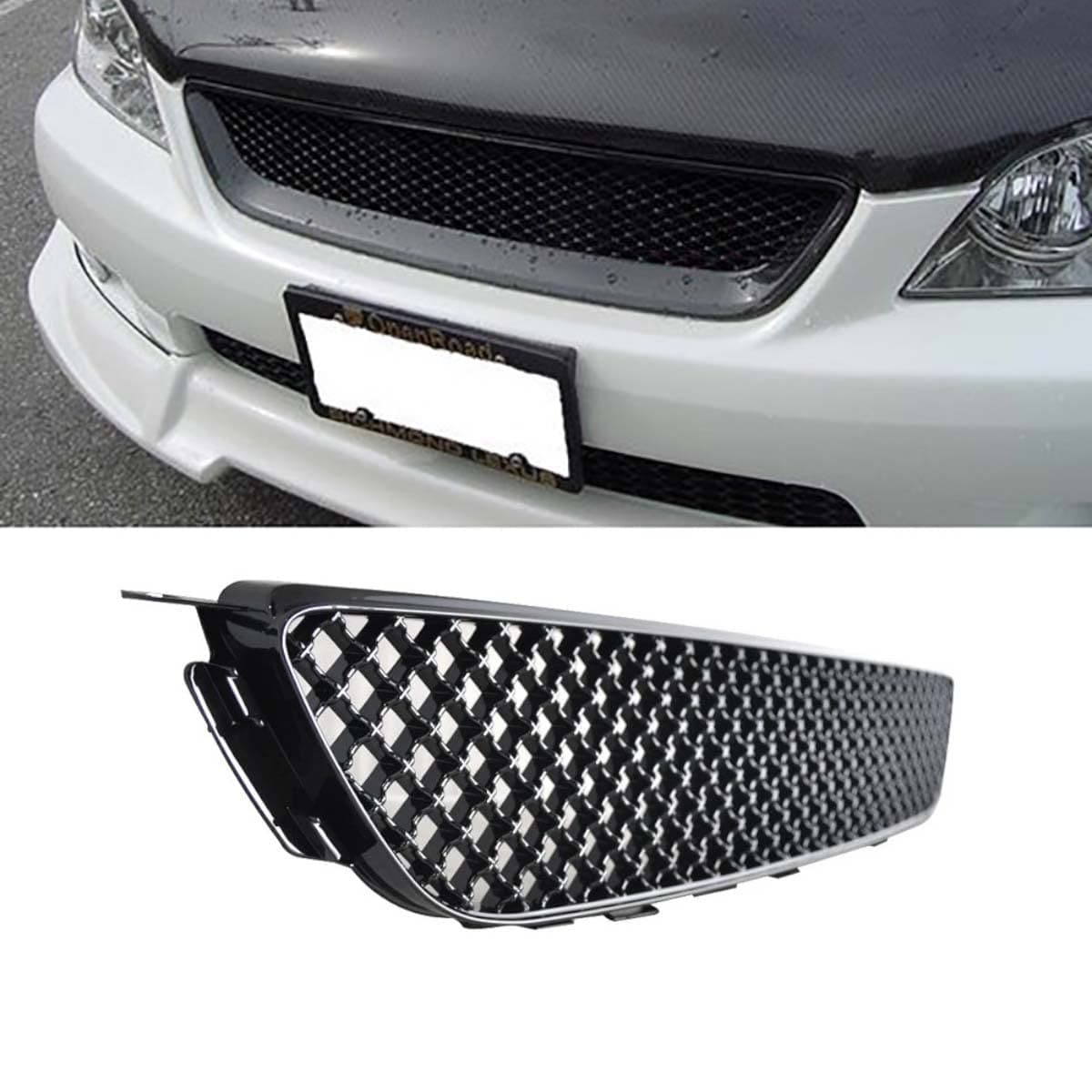 Front Bumper Grille Hood Mesh Grill Compatible with 2001 2002 2003 2004 2005 Lexus IS300 Altezza JDM 3D Diamond Style ABS Plastic Guard Replacement Glossy Black