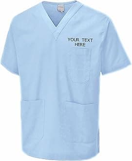 Personalised Embroidered Your Text Scrubs Tunic Health Care Hospital Medical Uniform Women Men Nurse Uniform Workwear Doctor Nurse Dress V Neck Line Regular Fit Top