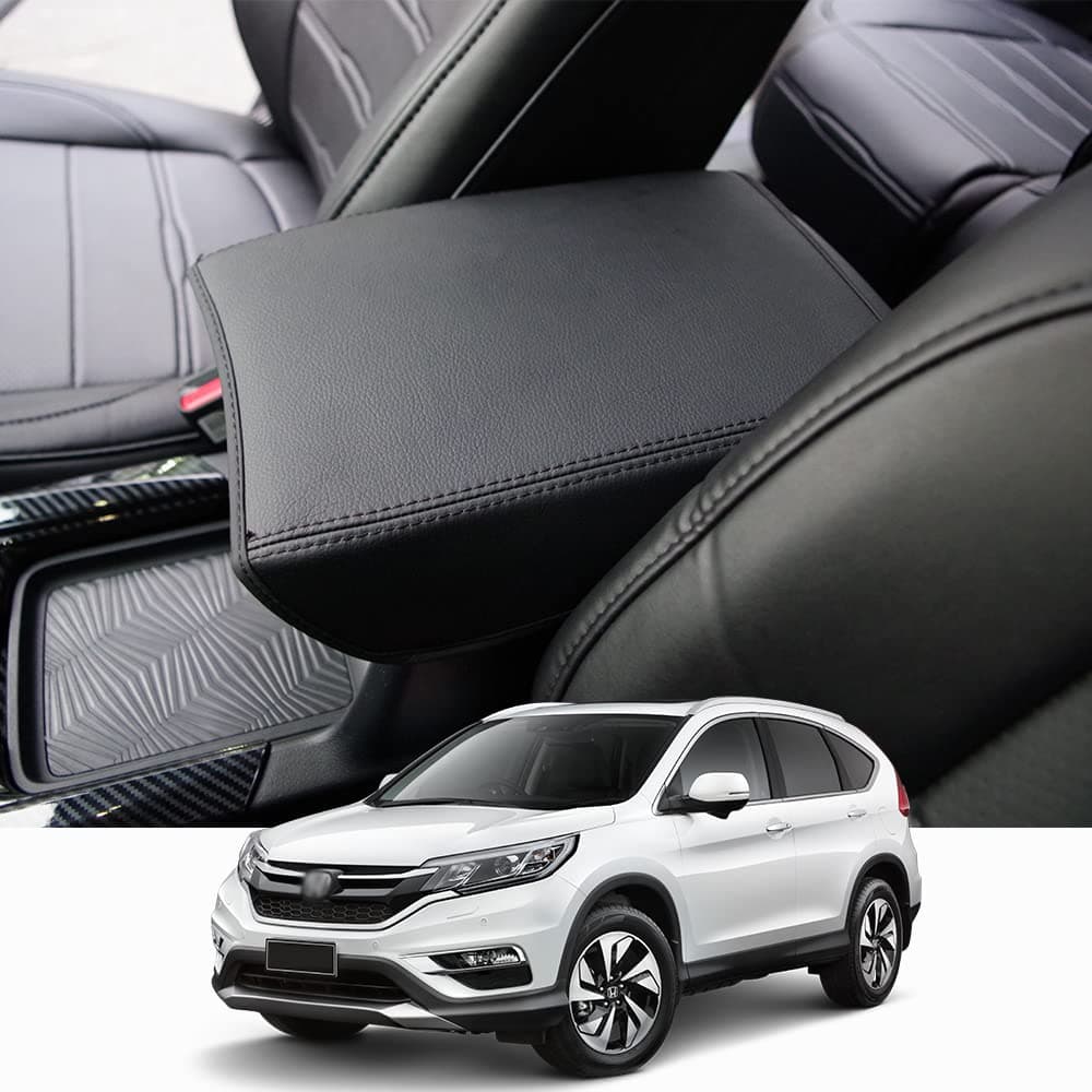 BEERTE Central Console Armrest Box Fit for Honda CRV 2017 2018 2019 2020 2021 2022 Cover Car Armrest Cover Auto Center Console Pad(Black with Black Stitches)
