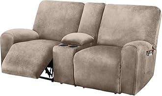 ULTICOR Reclining LoveSeat with Middle Console Slipcover, 8-Piece Velvet Stretch Loveseat Reclining Sofa Covers, 2 seat Love seat Recliner Cover, Thick, Soft, Washable, Love seat Slipcovers (Taupe)