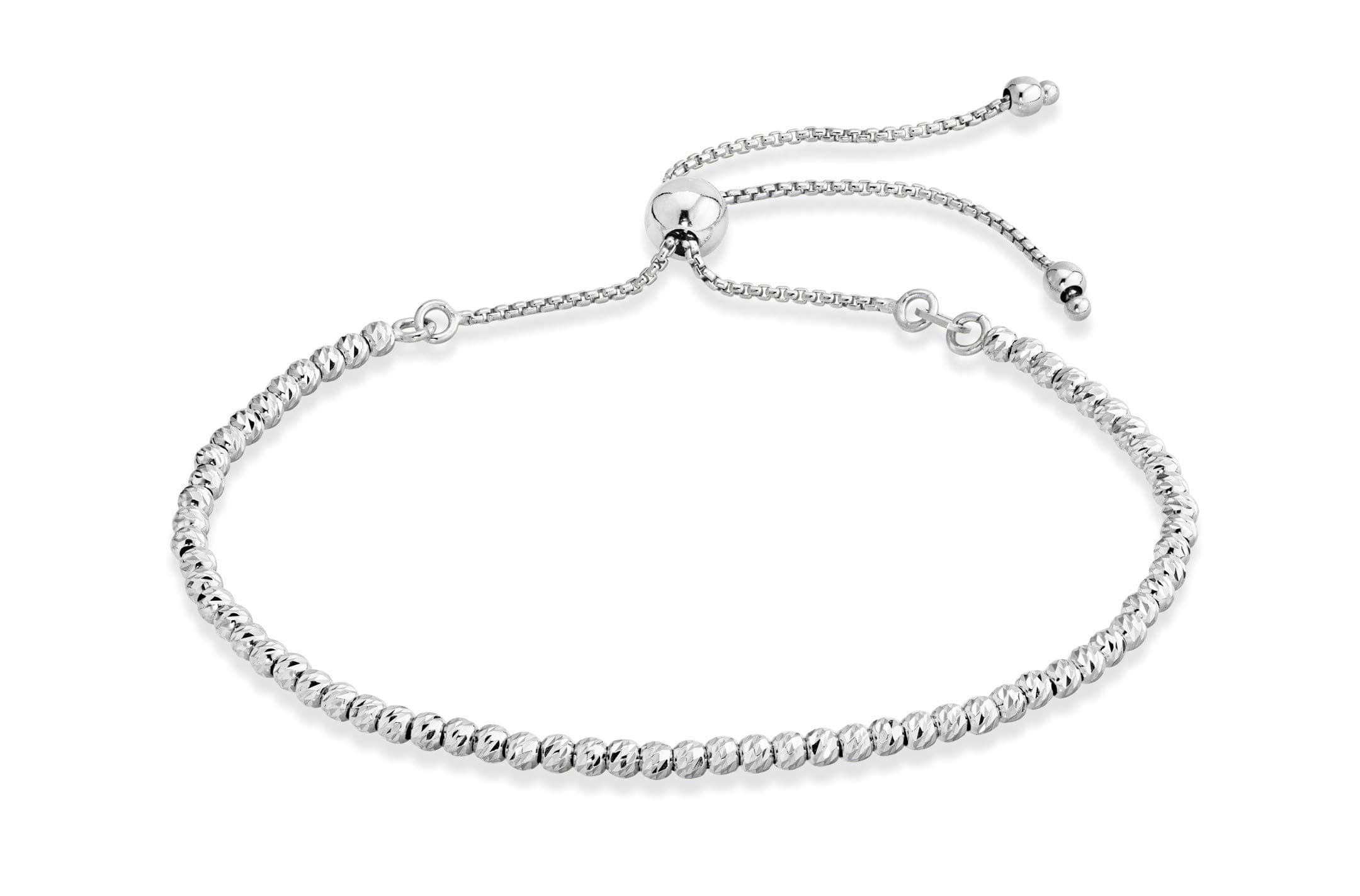 925 Sterling Silver or 18K Gold Plated Diamond-Cut Adjustable Bolo 2.5mm Bead Ball Bracelet for Women, Made in Italy