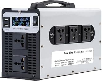 1500 Watts Pure Sine Wave Power Inverter, 12V 24V 48V 60V 72V DC to 110V/120V 230V/240V AC Converter, Peak 3000W Outlets, for Home Appliances, RV Camping, Off-Grid Solar,72V to 230V