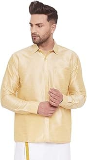 Vastramay Men's Silk Blend Ethnic Shirt | Full Sleeves South Indian Traditional Shirt | Festive, Wedding, Casual Wear